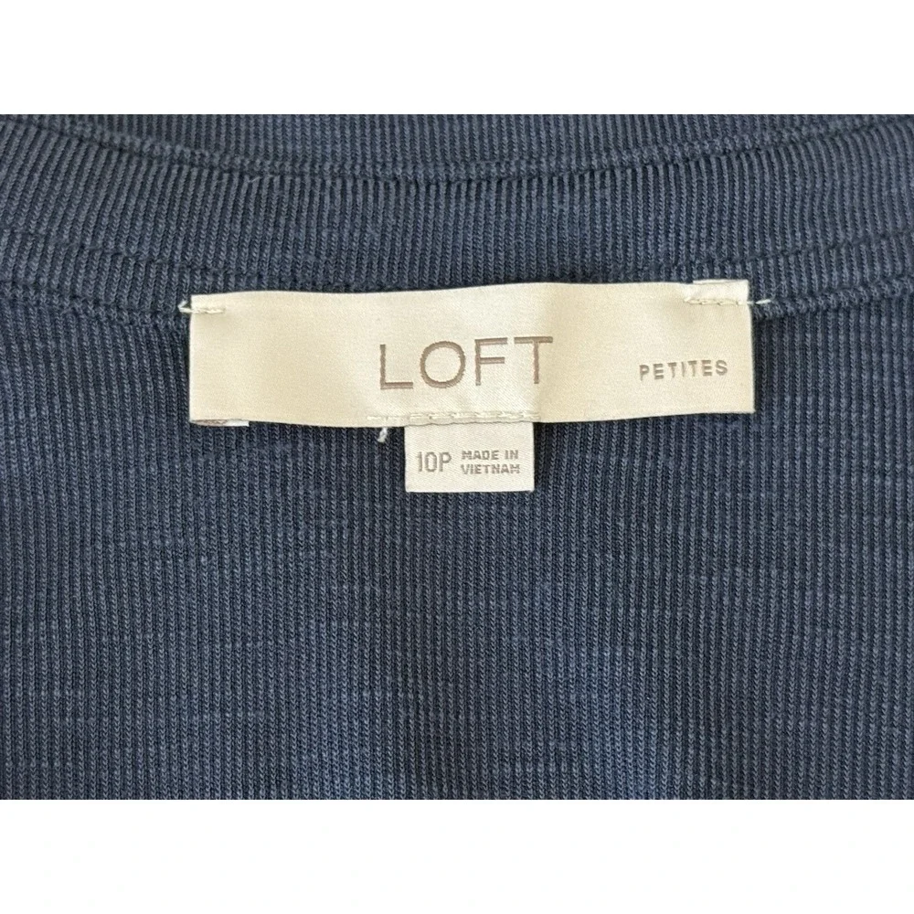 Ann Taylor LOFT Full Button Twist Tie Waist Stretch Shirt Midi Dress Navy Sz 10P